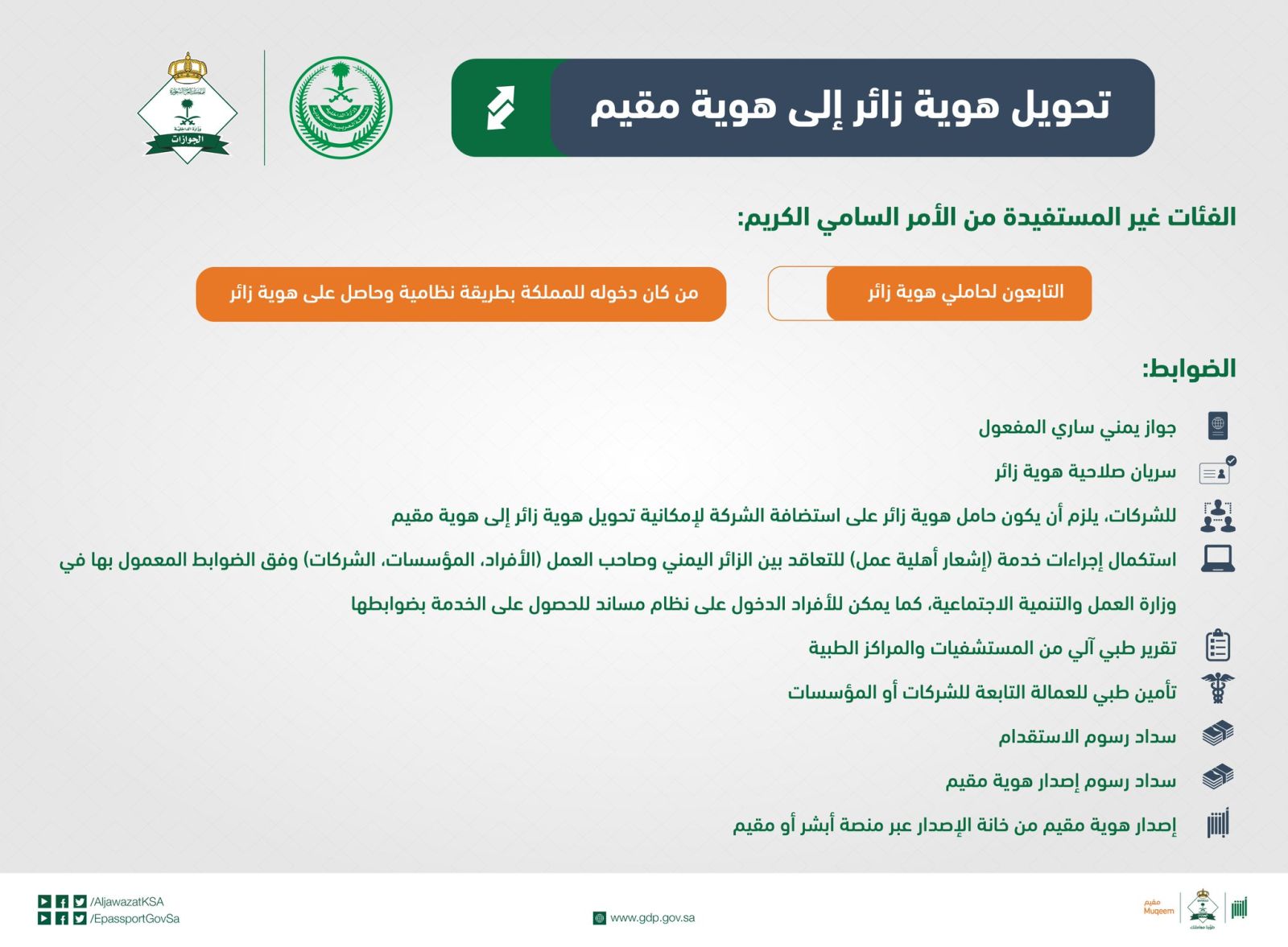 تحويل تأشيرة زيارة عمل إلى إقامة